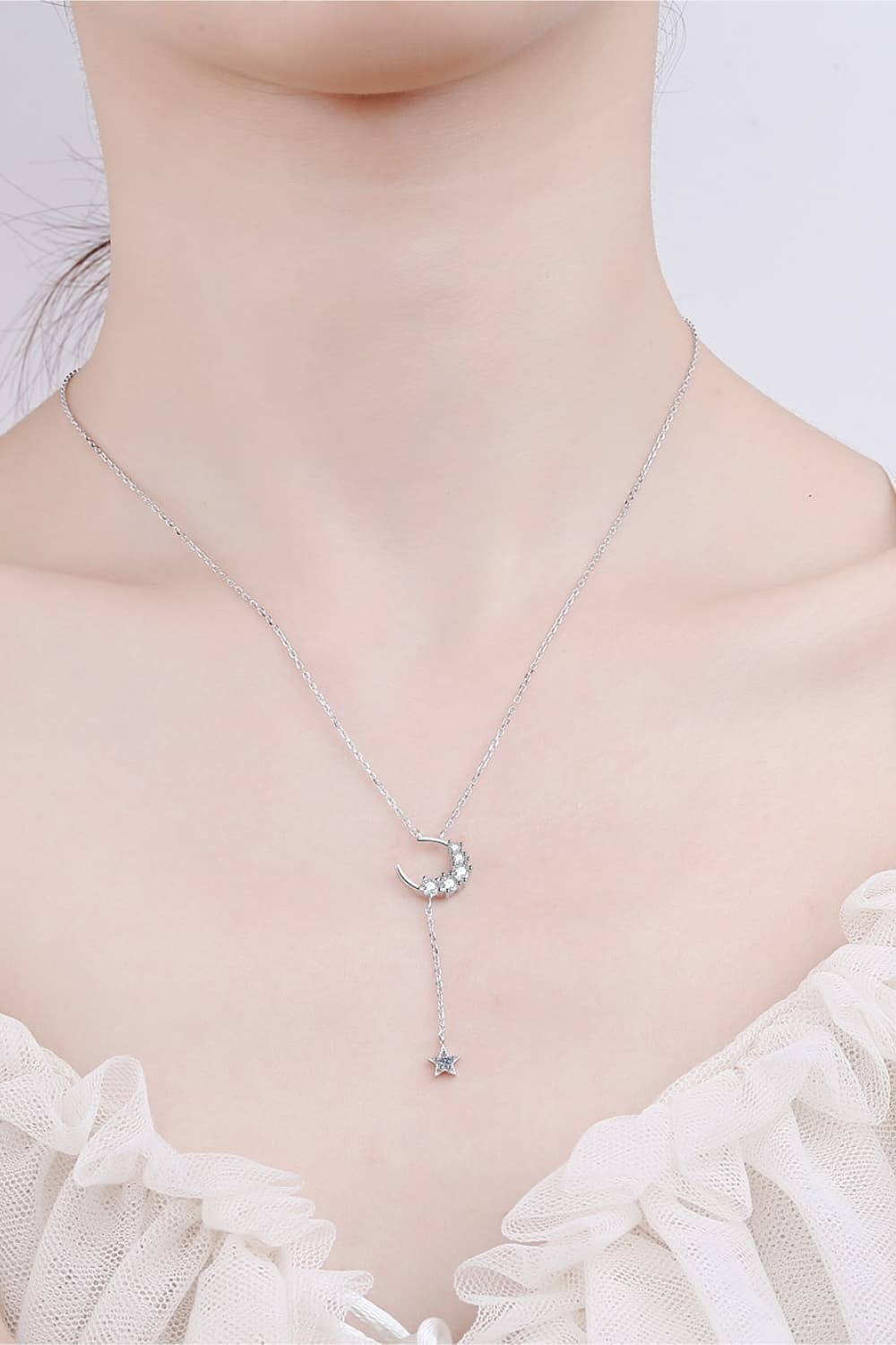 Trendsi Silver / One Size Star &amp; Moon Moissanite Necklace 101300412519749 Star &amp; Moon Moissanite Necklace