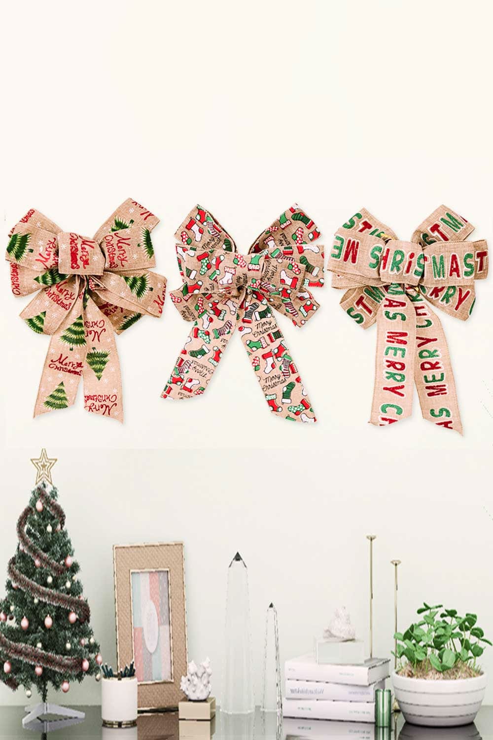 Trendsi Socks/Christmas Tree/Letter / One Size/3 Pack 3-Pack Christmas Bow Ornaments 101400824812913 3-Pack Christmas Bow Ornaments