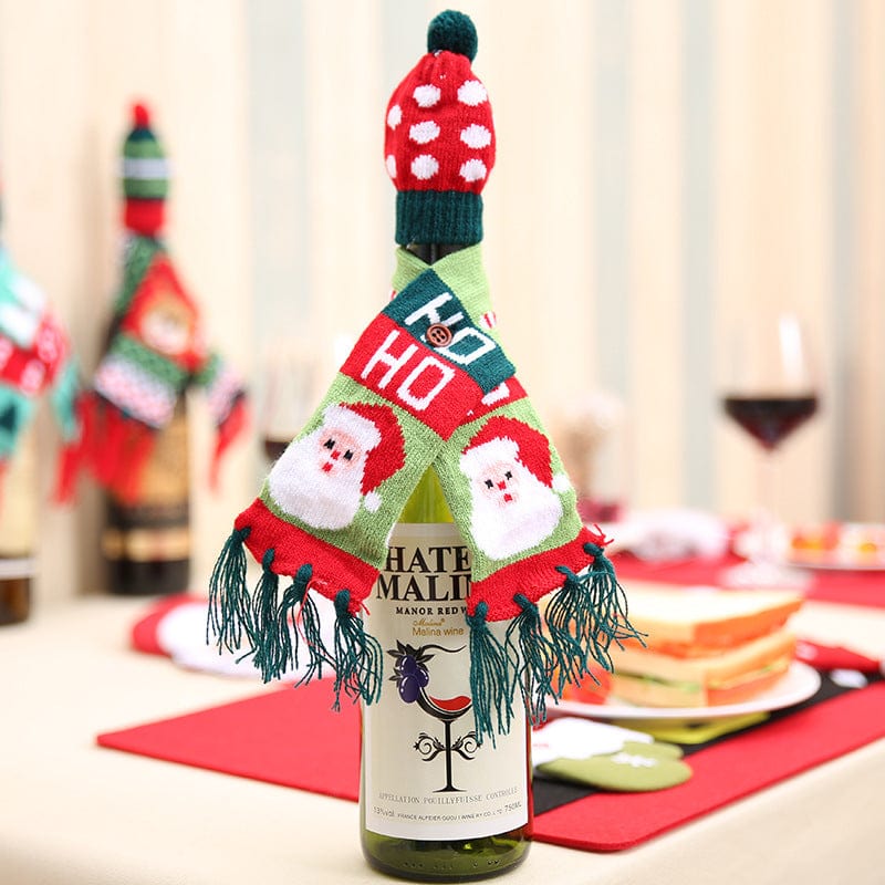 Trendsi Style A / One Size Christmas Hat and Scarf Wine Bottle Decoration 101400719394274 Christmas Hat and Scarf Wine Bottle Decoration