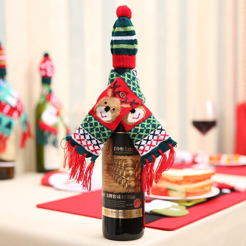 Trendsi Style B / One Size Christmas Hat and Scarf Wine Bottle Decoration 101400719396885 Christmas Hat and Scarf Wine Bottle Decoration