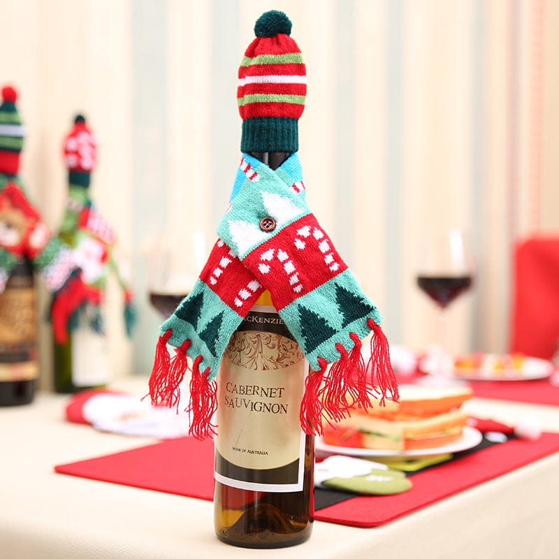 Trendsi Style C / One Size Christmas Hat and Scarf Wine Bottle Decoration 101400719393822 Christmas Hat and Scarf Wine Bottle Decoration