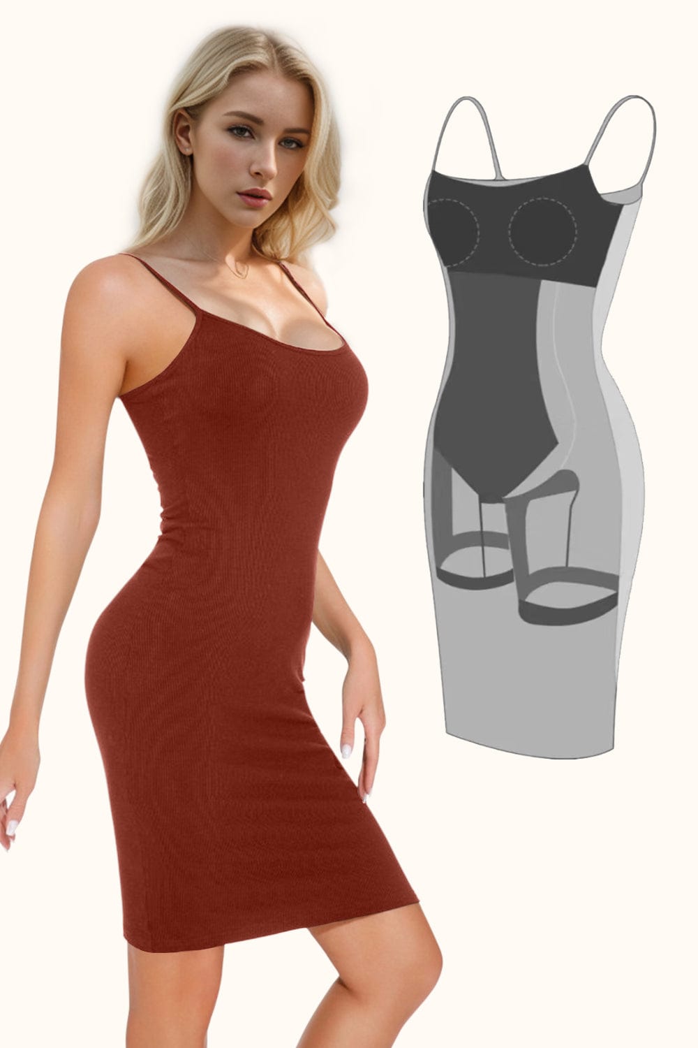 Trendsi Terracotta / S Basic Bae Full Size Built-In Shapewear Scoop Neck Sleeveless Dress 100100994631274 Basic Bae Full Size Built-In Shapewear Scoop Neck Sleeveless Dress