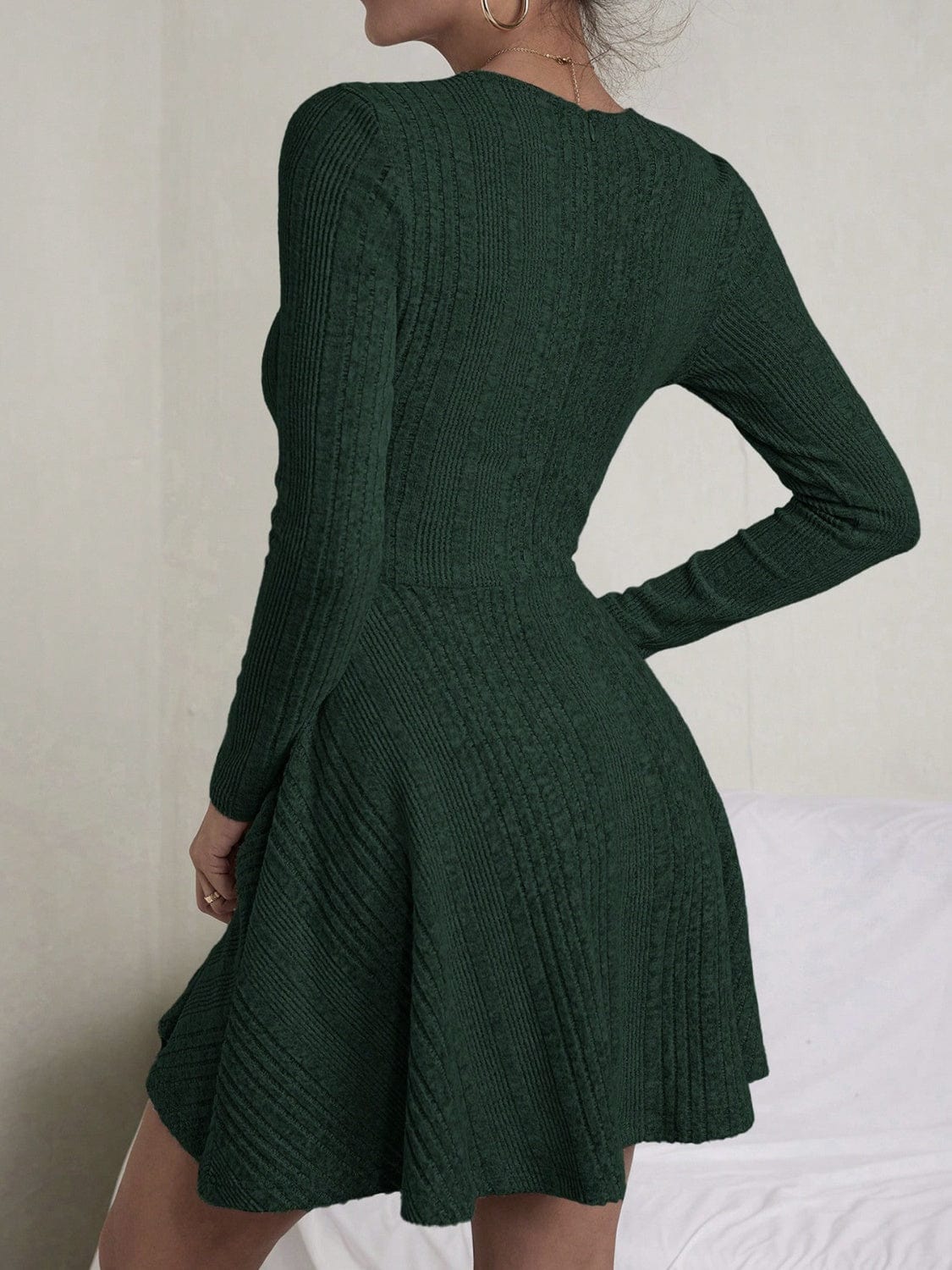 Trendsi Textured Round Neck Long Sleeve Dress Textured Round Neck Long Sleeve Dress