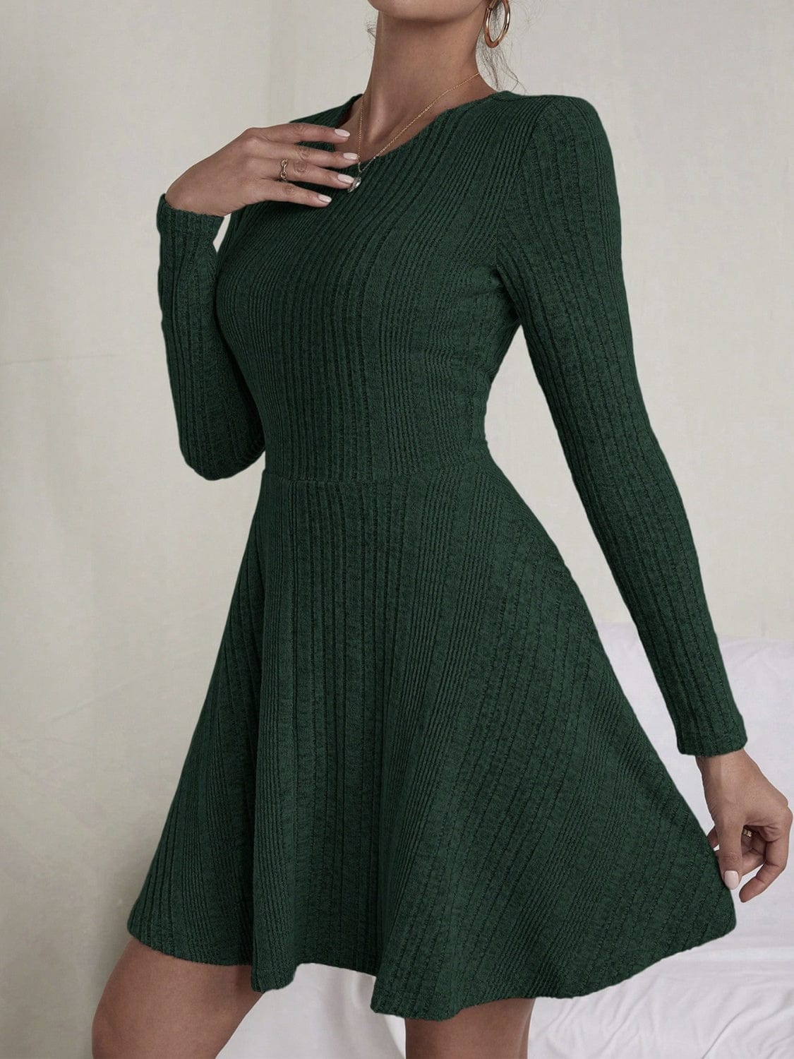 Trendsi Textured Round Neck Long Sleeve Dress Textured Round Neck Long Sleeve Dress