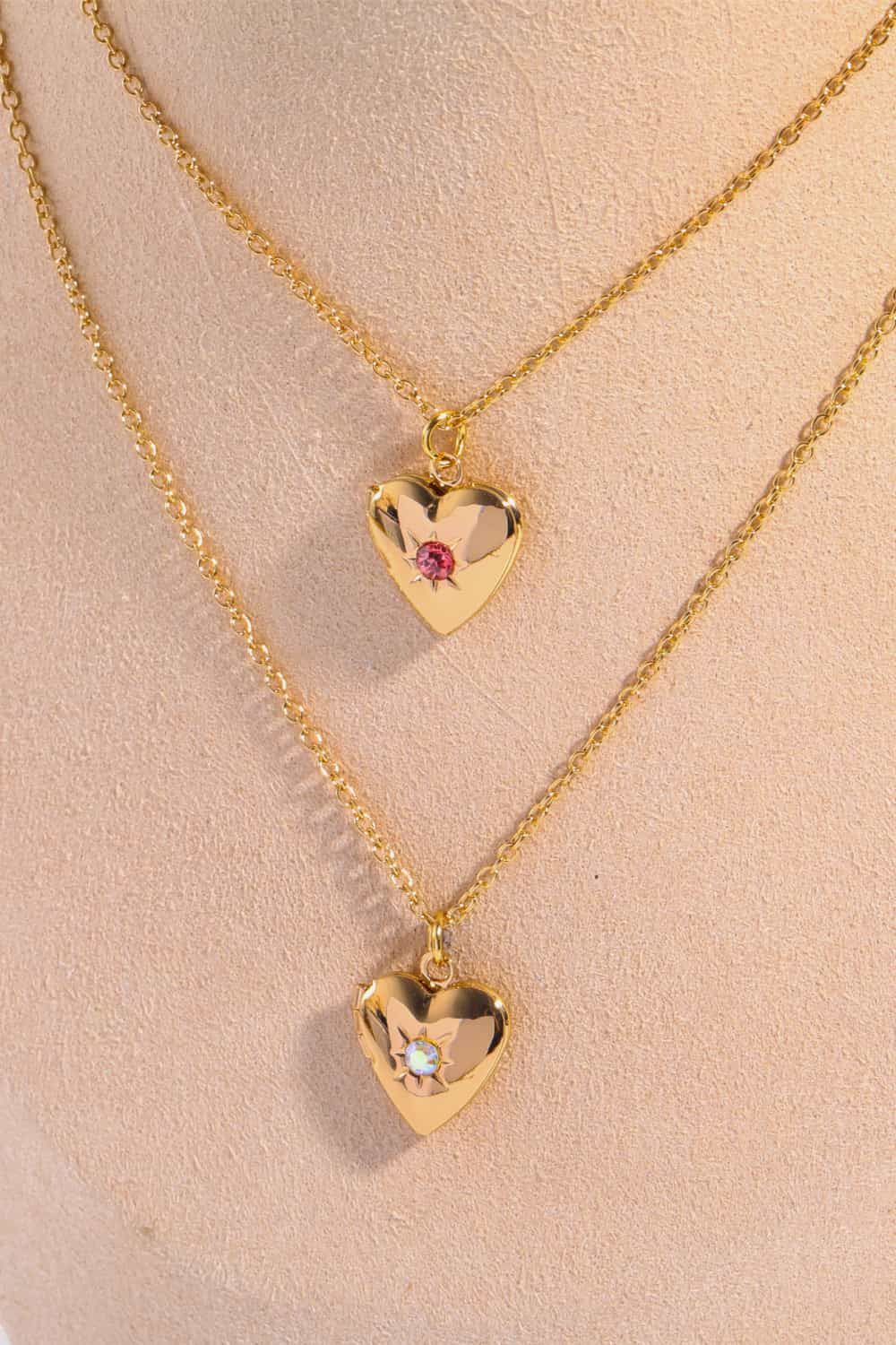 Trendsi Zircon Heart Shape 14K Gold-Plated Pendant Necklace Zircon Heart Shape 14K Gold-Plated Pendant Necklace