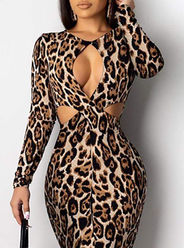 Belle Small / Print Leopard Print Cut Out Midi Dress SHC-GA15B13-S-BE Leopard Print Cut Out Midi Party Cocktail Evening Dress | SoHot Clubwear  Apparel & Accessories > Clothing > Dresses