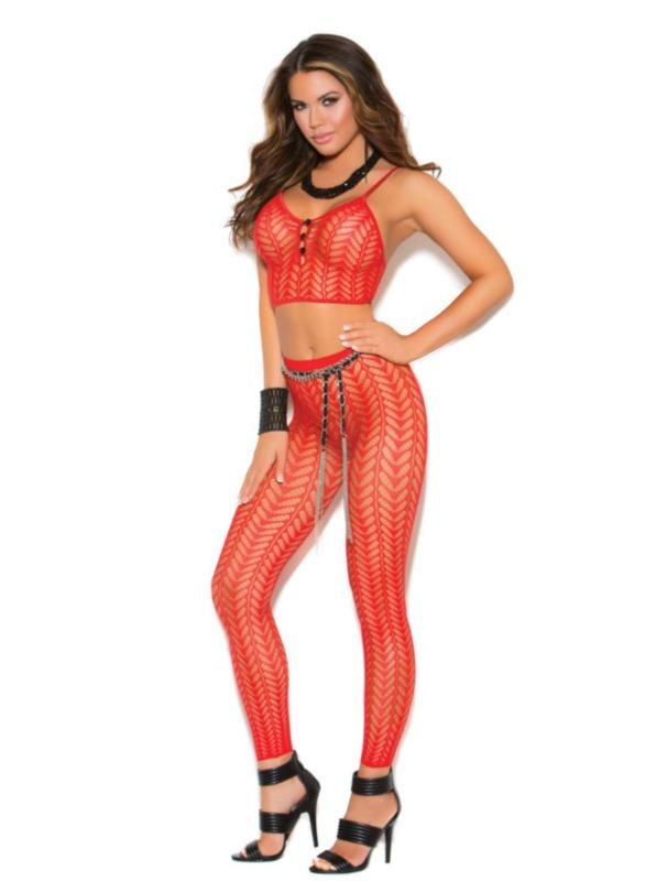 Elegant Moments Black / One Size Red Sheer Opaque Feather Detail Cami Top & Legging Set SHC-8737-EM Black Extreme Sheer Opaque Net Crop Top Leggings Elegant Moments 8737 Apparel & Accessories > Clothing > Dresses