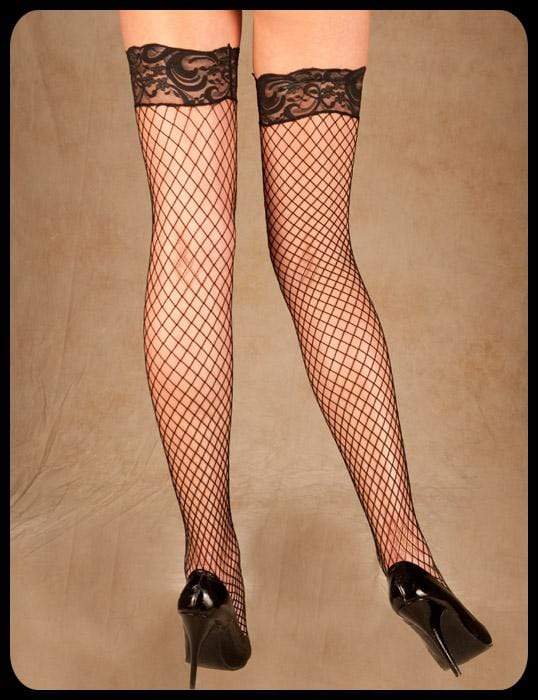 Elegant Moments Black / One Size Black Fence Fish Net Silicone Lace Top Thigh High Stockings SHC-1757-EM Apparel &amp; Accessories &gt; Clothing &gt; Underwear &amp; Socks &gt; Lingerie