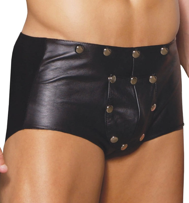Elegant Moments Men’s Black Leather Break Away Snap Front Short Boxer Brief Underwear 2022 Men’s Black Mesh Lycra Jockstrap Brief Underwear Apparel & Accessories > Clothing > Underwear & Socks > Lingerie