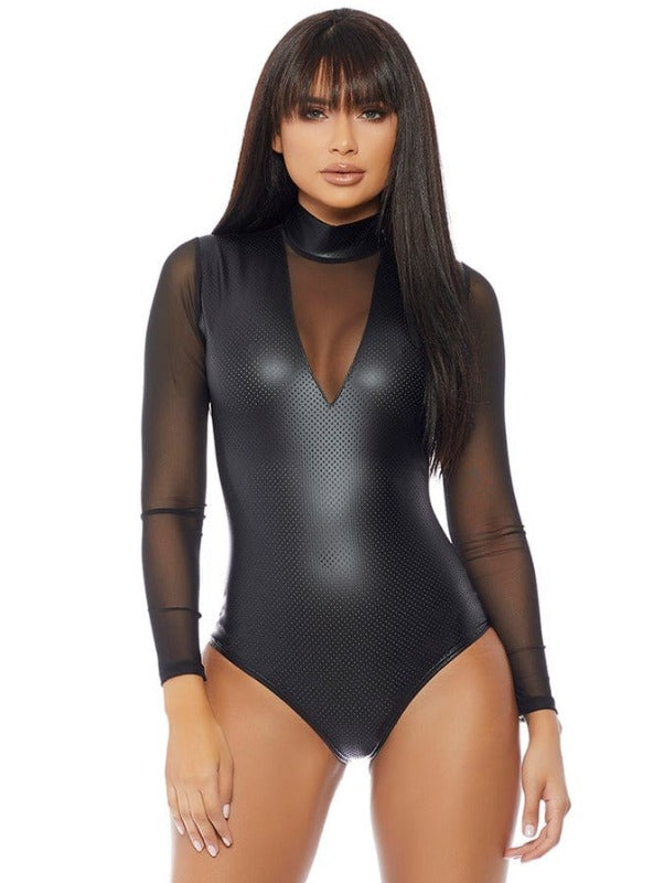 Forplay Black Sexy Mock Neck Perforated &amp; Sheer Plunge Bodysuit SHC-667853 -M/L-FP 2022 Black Sexy Perforated Sheer Bodysuit Forplay 665331 Apparel &amp; Accessories &gt; Clothing &gt; Dresses