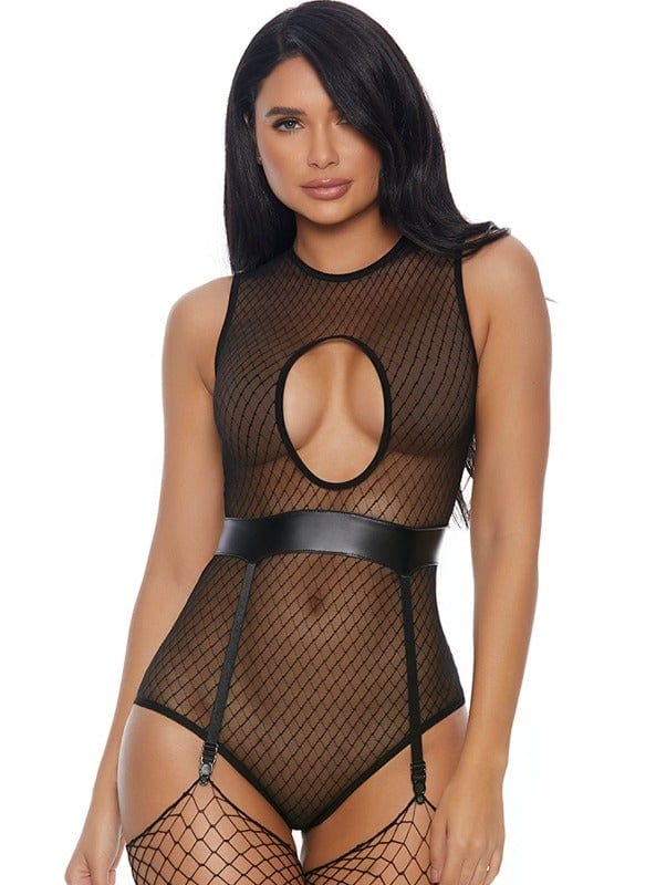 Forplay XS/S / Black Sexy Black Sheer Keyhole Teddy Lingerie w/ Garter Belt SHC-669251-XS/S-FP 2022 Hot Sexy Black Sheer Teddy Lingerie Forplay 669251 Apparel & Accessories > Clothing > Dresses