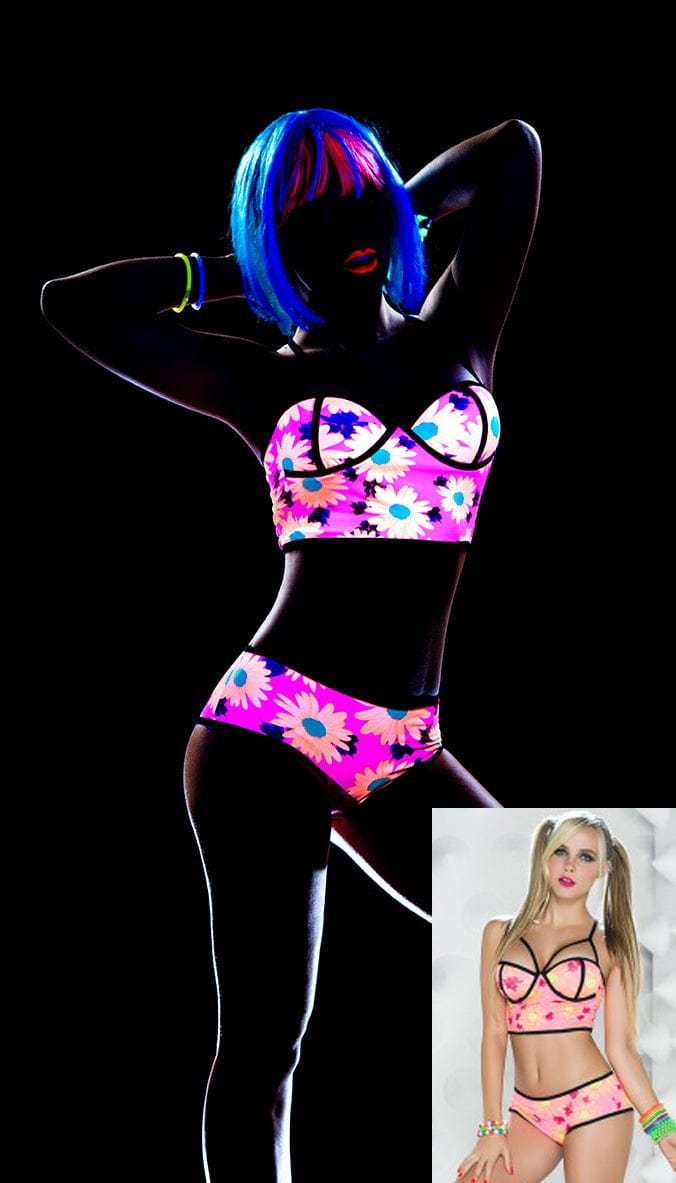 mapale Daisy Print Long-Line Bra & Boy Short Dance Festival Set Black Delicate Lace w/ Mesh Top Elegant High Waist Panty | MAPALE 8552 Apparel & Accessories > Clothing > One Pieces > Jumpsuits & Rompers