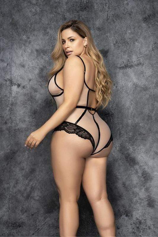 mapale Nude Mesh w/ Black Lace Trim Plus Size Teddy Apparel &amp; Accessories &gt; Clothing &gt; One Pieces &gt; Jumpsuits &amp; Rompers