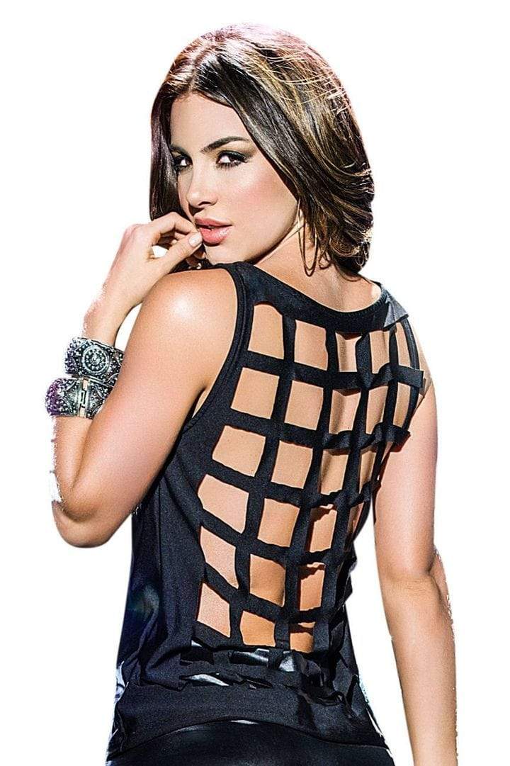 mapale Black / Small Black Sleeveless Cage Style Top SHC-9034-S-MA Black Sleeveless Rocker Cage Style Top Mapale 9034 Apparel &amp; Accessories &gt; Clothing &gt; Shirts &amp; Tops