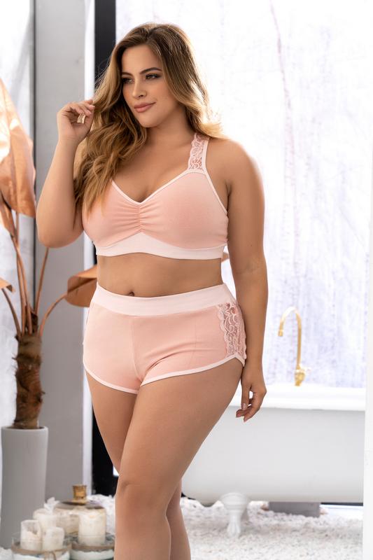 mapale 1/2X / Pink Black Lace Top &amp; High Waisted Cheeky Shorts Set Sleep Lounge Lingerie (Pink is also available) SHC-7389X-1-2X-MA 2021 Black Lace Top Cheeky High Waisted Shorts Lingerie Plus Size Mapale 7389X Apparel &amp; Accessories &gt; Clothing &gt; Underwear &amp; Socks &gt; Lingerie