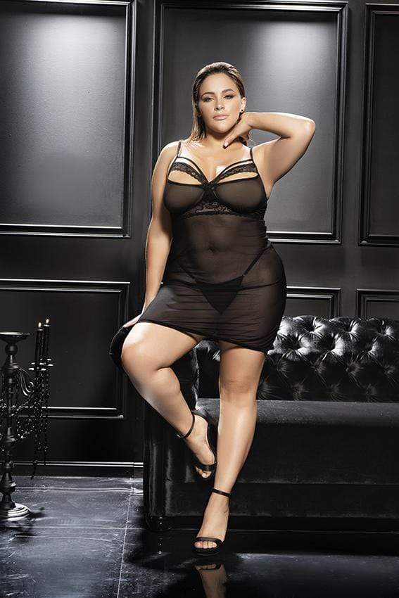 mapale Black / 1/2X Curvy Fitted Silhouette Babydoll with Matching Thong SHC-7370X-BLK-1/2X-MA 2021 Curvy Fitted Silhouette Babydoll with Matching Thong | MAPALE 7370X Apparel &amp; Accessories &gt; Clothing &gt; Underwear &amp; Socks &gt; Lingerie