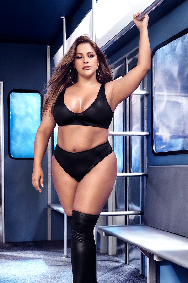 mapale Black Criss-cross Detail Triangle Top & High Waist Cheeky Bottom Lingerie Plus Size 2022 Black Criss-cross Triangle High Waist Cheeky Bottom MAPALE 2677 Apparel & Accessories > Clothing > Underwear & Socks > Lingerie