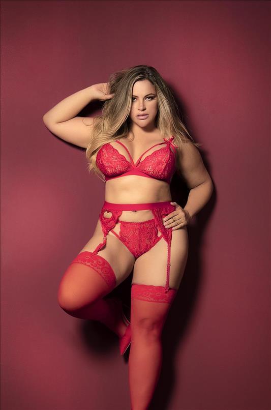 mapale Black Lace Bra, Thong, &amp; Garter 3 Pc. Set Plus Size (Red also available) Apparel &amp; Accessories &gt; Clothing &gt; Underwear &amp; Socks &gt; Lingerie
