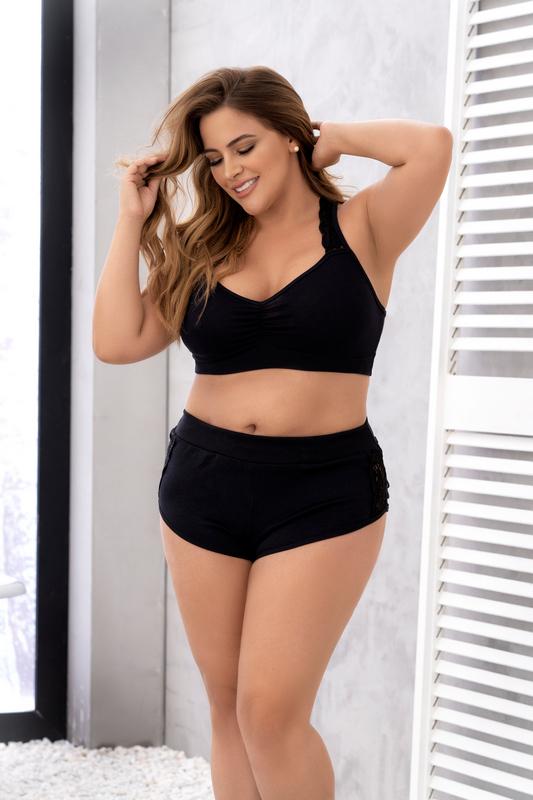 mapale Black Lace Top &amp; Cheeky Shorts Set Sleep Lounge Lingerie 2021 Flower Print Lace Top &amp; Cheeky Shorts Lingerie Plus Size Mapale 7400X Apparel &amp; Accessories &gt; Clothing &gt; Underwear &amp; Socks &gt; Lingerie