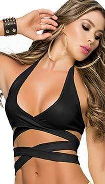 mapale Black / S/M Black Halter Wrap Around Top (also available in Pink, White, Red) SHC-9024-BLK-S/M-MA Sleek Black Wet Look Fabric Slashed Top (also available in Green, Orange, Pink, White & Red) Apparel & Accessories > Clothing > Underwear & Socks > Lingerie