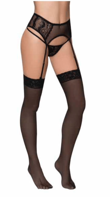 mapale Black / S/M High Waisted Garter Belt Sheer Mesh and Lace Pannels SHC-103-BLK-S/M-MA Apparel &amp; Accessories &gt; Clothing &gt; Underwear &amp; Socks &gt; Lingerie