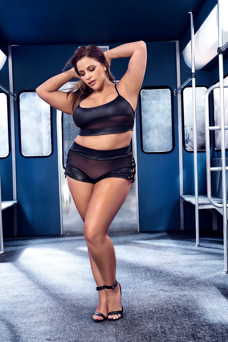 mapale Black Sheer Mesh Underboob Top & High Waist Bottom Lingerie Set Plus Size 2022 Black Sheer Halter High Waist Thong Lingerie Plus MAPALE 2682X Apparel & Accessories > Clothing > Underwear & Socks > Lingerie