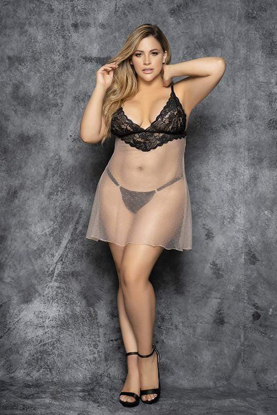mapale Nude/Black / 1/2X Nude and Black Curvy Babydoll &amp; Matching Thong SHC-7366X-NUD-1/2X-MA 2021 Nude and Black Curvy Babydoll &amp; Matching Thong | MAPALE 7366X Apparel &amp; Accessories &gt; Clothing &gt; Underwear &amp; Socks &gt; Lingerie