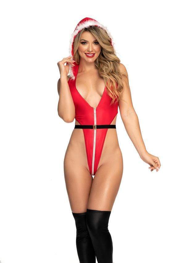 mapale Red / S/M Red Faux Leather High Leg Cut w/ Santa Hood & Belt Bodysuit SHC-6445-RED-S/M-MA 2021 Red Faux Leather High Leg Santa Hood Belt Bodysuit Mapale 6446 Apparel & Accessories > Clothing > Underwear & Socks > Lingerie