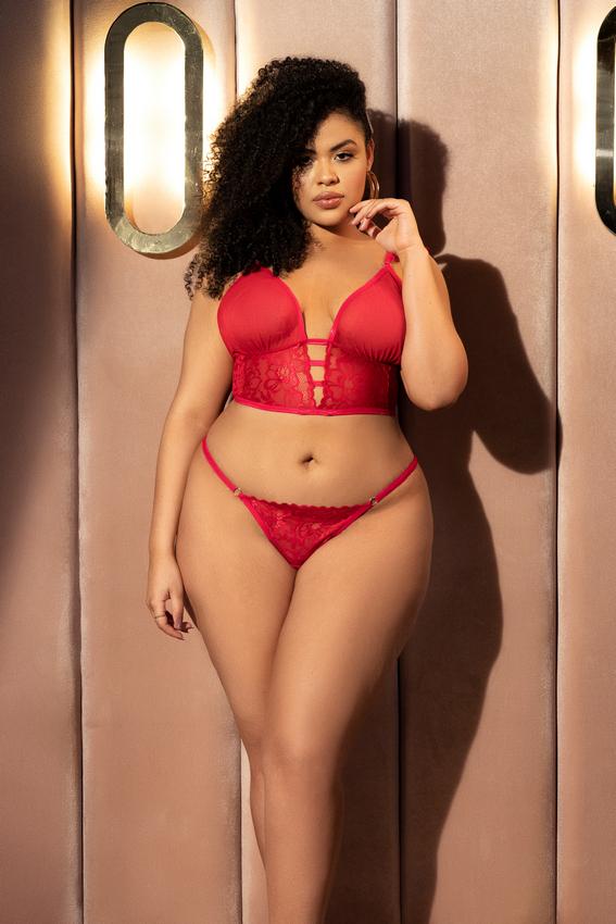 mapale Red Strap Lace &amp; Mesh Babydoll &amp; Thong (Plus Size) 2021 Red Strap Lace &amp; Mesh Babydoll &amp; Thong Lingerie MAPALE 7386X Apparel &amp; Accessories &gt; Clothing &gt; Underwear &amp; Socks &gt; Lingerie