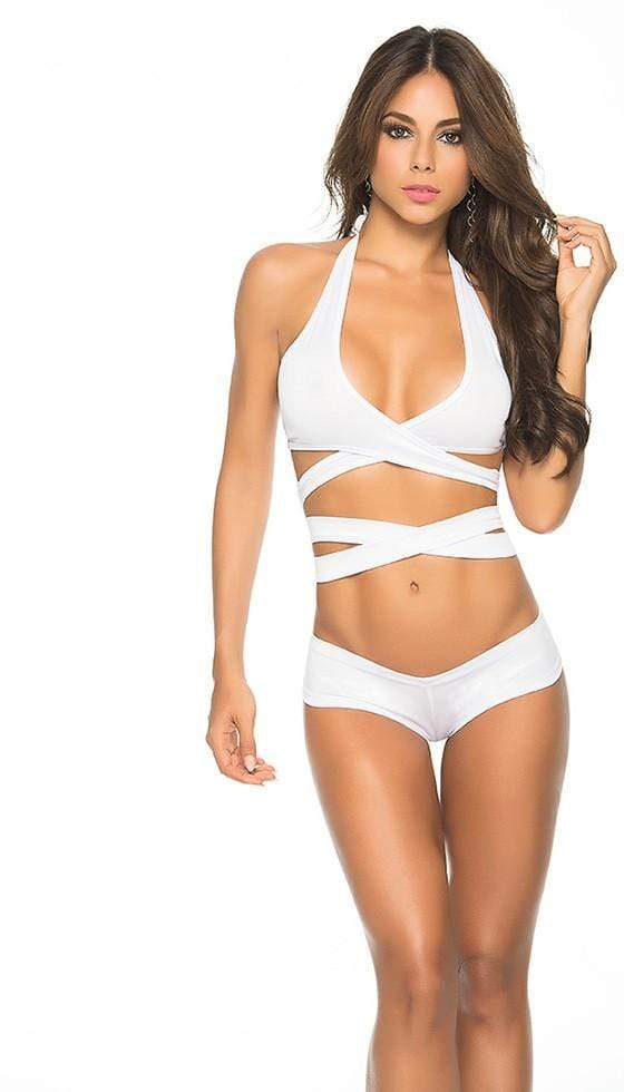 mapale White / S/M Black Halter Wrap Around Top (also available in Pink, White, Red) SHC-9024-WHT-S/M-MA Sleek Black Wet Look Fabric Slashed Top (also available in Green, Orange, Pink, White &amp; Red) Apparel &amp; Accessories &gt; Clothing &gt; Underwear &amp; Socks &gt; Lingerie