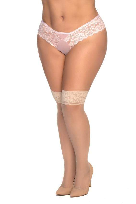 mapale OSQ / Nude Nude Thigh-high Mesh & Lace Stockings (Plus Size) SHC-1101X-NUD-OSQ-MA 2021 Nude Thigh-high Mesh & Lace Stockings MAPALE 1101X Apparel & Accessories > Clothing > Underwear & Socks > Underwear
