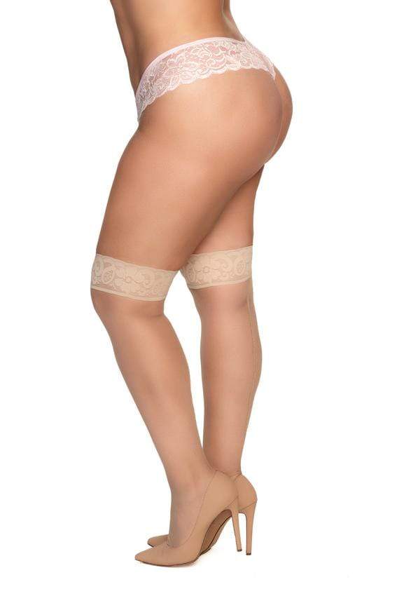 mapale OSQ / Nude Nude Thigh-high Mesh & Lace Stockings (Plus Size) SHC-1101X-NUD-OSQ-MA 2021 Nude Thigh-high Mesh & Lace Stockings MAPALE 1101X Apparel & Accessories > Clothing > Underwear & Socks > Underwear