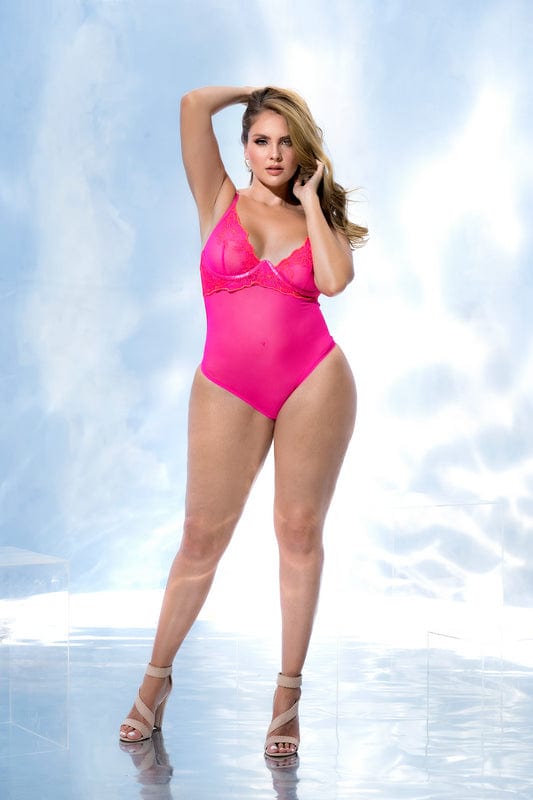 mapale Plus Size Sexy Hot Pink Mesh Underwire Bodysuit Lingerie 2023 Sexy Pink Mesh Underwire Bodysuit Plus Size MAPALE 8748X Apparel & Accessories > Clothing > Underwear & Socks > Underwear