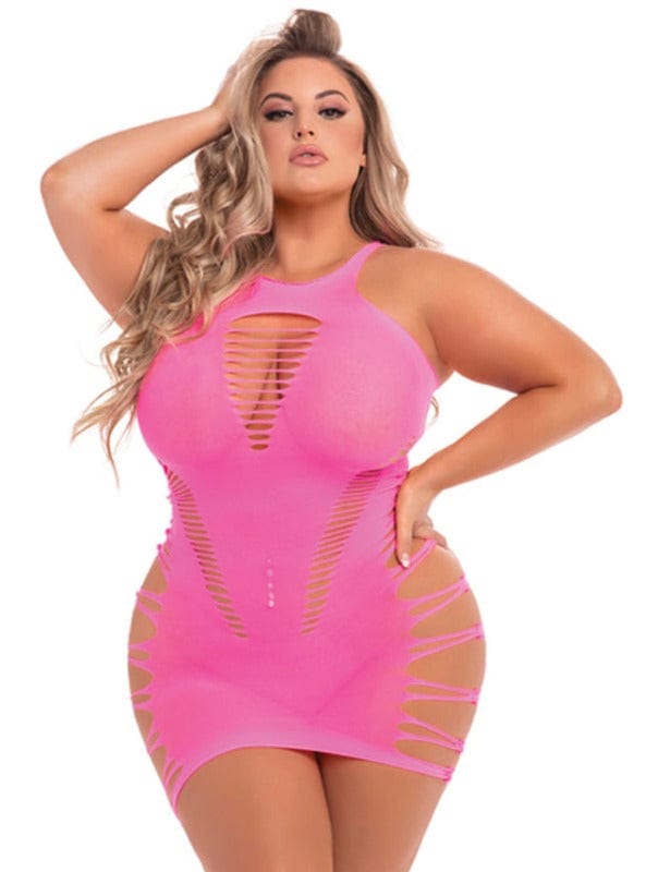 Pink Lipstick Queen / Pink Sexy Pink Back 2 Basixxx Hi-Neck Cut Out Slash Mini Dress (Plus Size Available) 2023 Sexy Hot Pink Sheer Mini Dance Party Dress - SoHot Clubwear Apparel &amp; Accessories &gt; Clothing &gt; Dresses