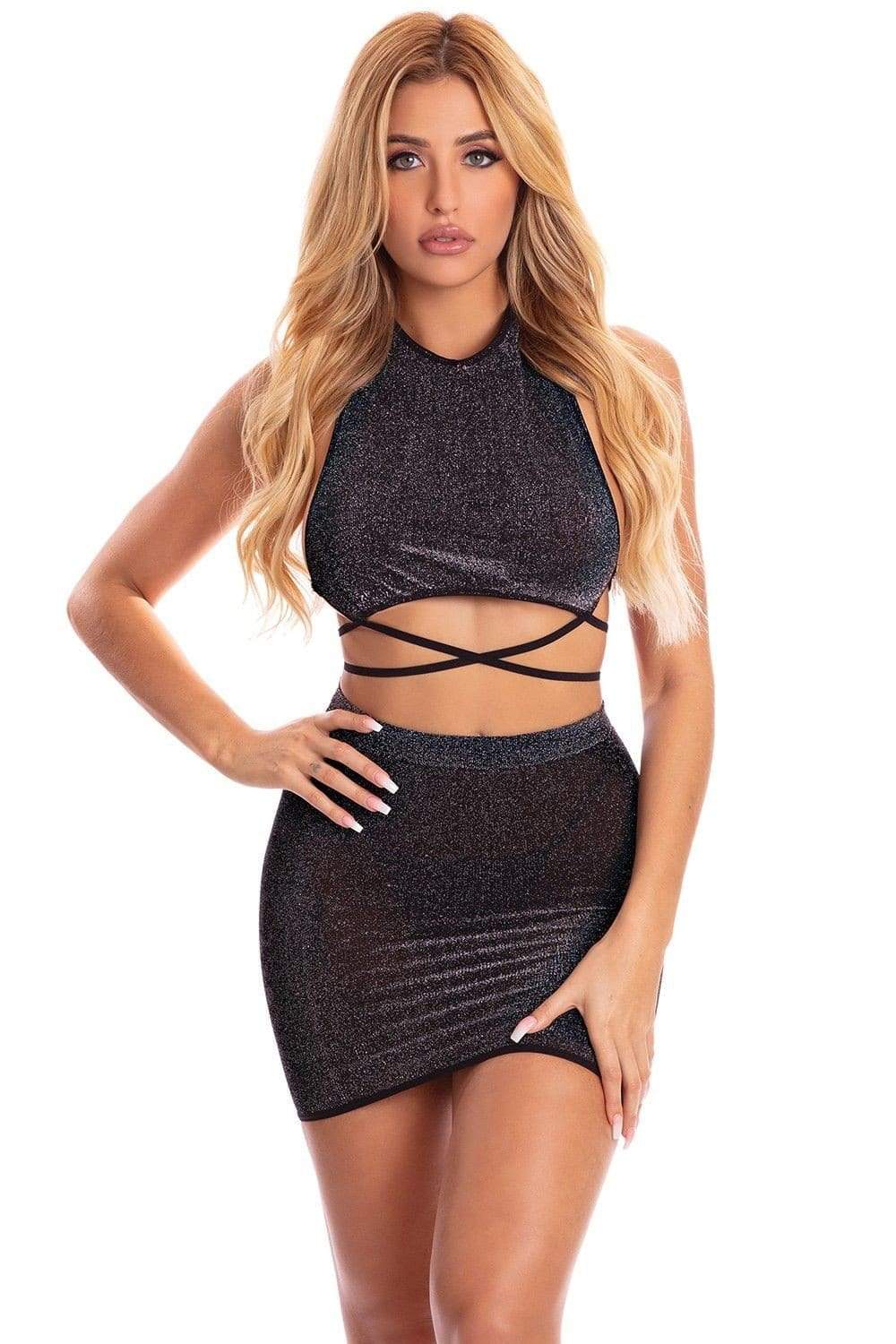 Pink Lipstick Red Midnight Sun Sparkle Halter Crop Top &amp; Mini Skirt Set (Black also available) 2021 Black Red Midnight Sun Sparkle Halter Crop Top Mini Skirt Set Apparel &amp; Accessories &gt; Clothing &gt; Dresses