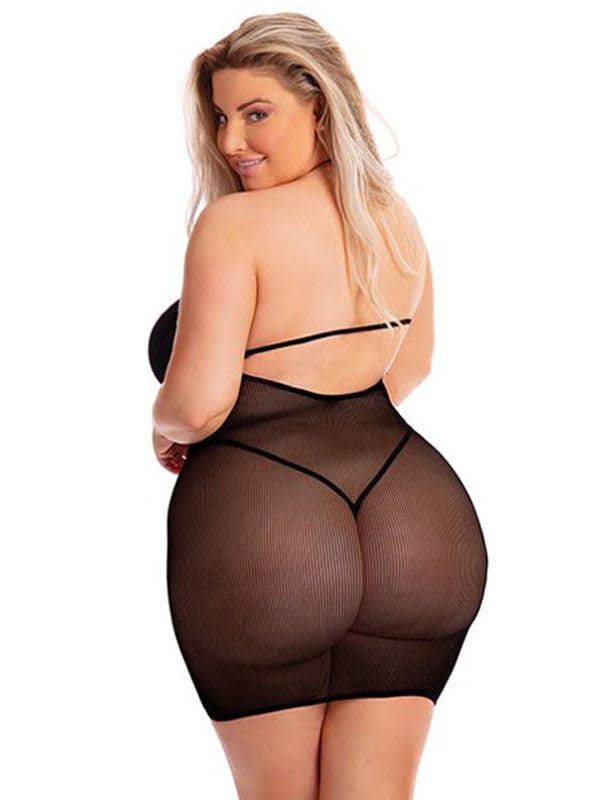 Pink Lipstick Sexy Plus Size Semi Sheer Opaque Black Follow Me Mini Party Club Dress 2022 Sexy Plus Size Black Sheer See Through Party Club Mini Dress Apparel &amp; Accessories &gt; Clothing &gt; Dresses