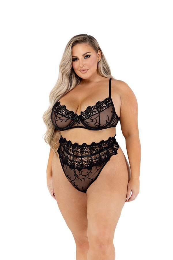 Roma 1X / Black Black Floral Underwire Top &amp; High Waisted Bra Set (Plus Size Available) LI472-Blk-1X 2022 Black Floral Underwire Top &amp; High Waisted Bra Set Apparel &amp; Accessories &gt; Clothing &gt; One Pieces &gt; Jumpsuits &amp; Rompers