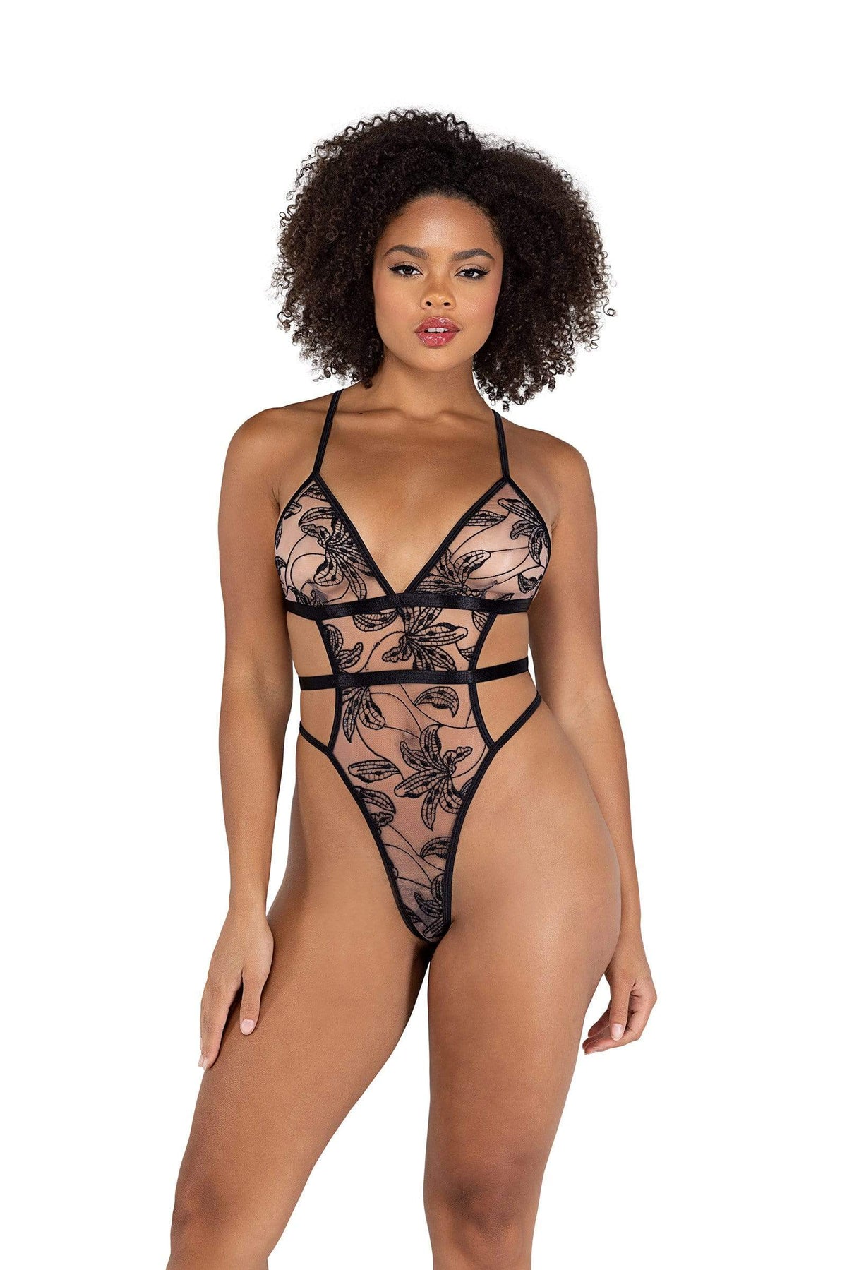 Roma Black Floral Embroidered High-Cut Teddy 2022 Red Caged Chain w/ Underwire Support Teddy Apparel &amp; Accessories &gt; Clothing &gt; One Pieces &gt; Jumpsuits &amp; Rompers