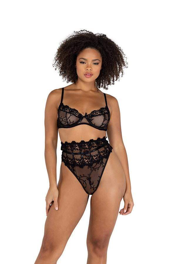Roma Black Floral Underwire Top &amp; High Waisted Bra Set (Plus Size Available) 2022 Black Floral Embroidered High-Cut Teddy  Apparel &amp; Accessories &gt; Clothing &gt; One Pieces &gt; Jumpsuits &amp; Rompers