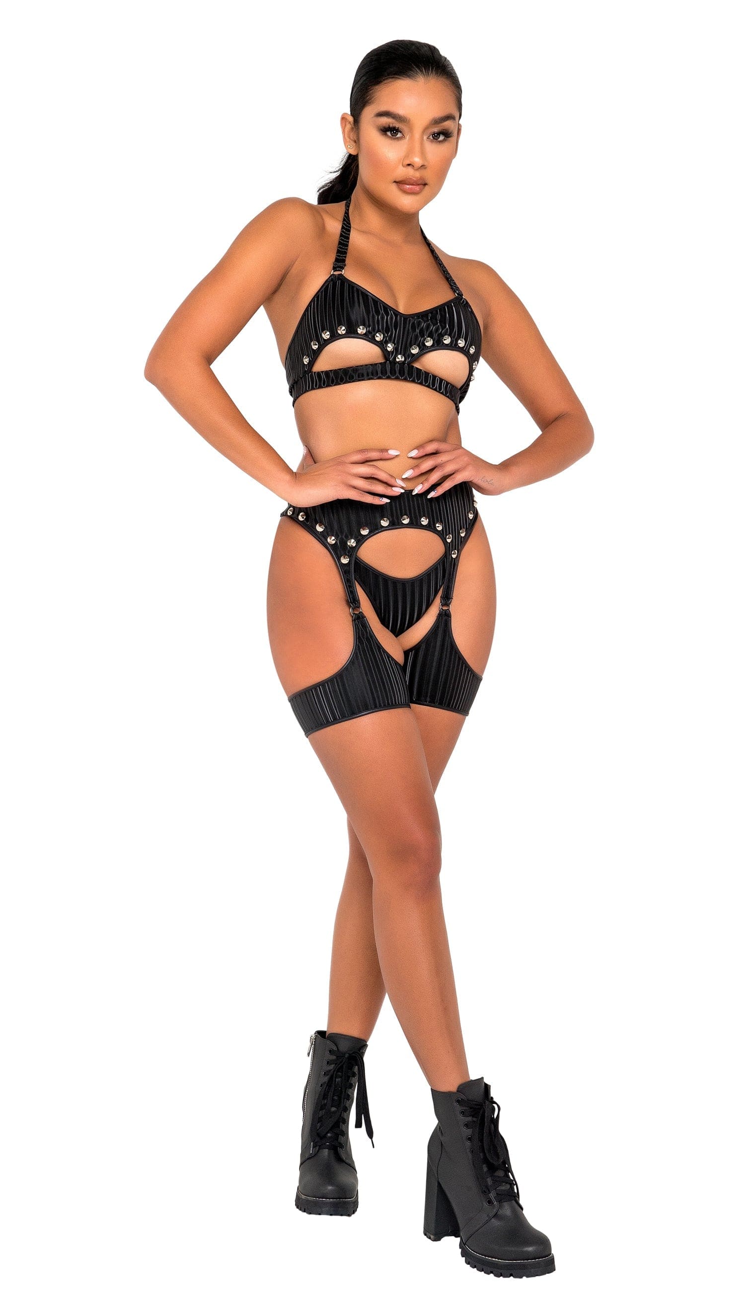 Roma Black Thong Back Bottom Festival Ravewear 2022 Black High-Waisted Zip-Up Shorts Festival Ravewear Apparel & Accessories > Clothing > One Pieces > Jumpsuits & Rompers