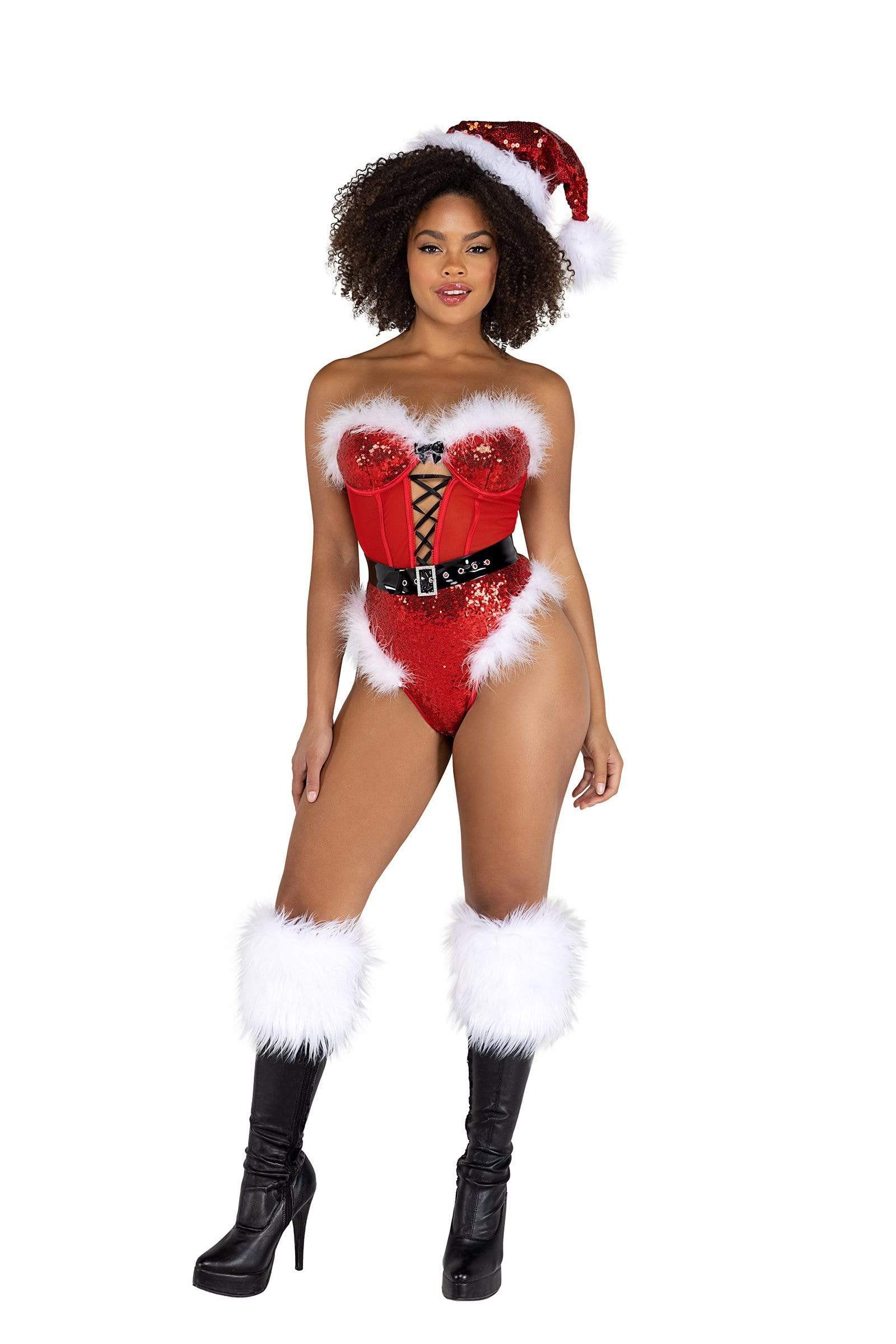 Roma Christmas Sequin Mesh Lace-up Romper 2022 Black Embroidered Lace Underwire Shelf Cup Bra Set Apparel & Accessories > Clothing > One Pieces > Jumpsuits & Rompers