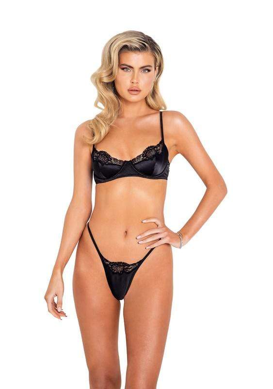 Roma Extra Small / Black Black Lace &amp; Satin Underwire Bra Set SHC-LI394-BLK-XS-R Black Lace &amp; Satin Underwire Bra Set| ROMA COSTUME li394 Apparel &amp; Accessories &gt; Clothing &gt; One Pieces &gt; Jumpsuits &amp; Rompers