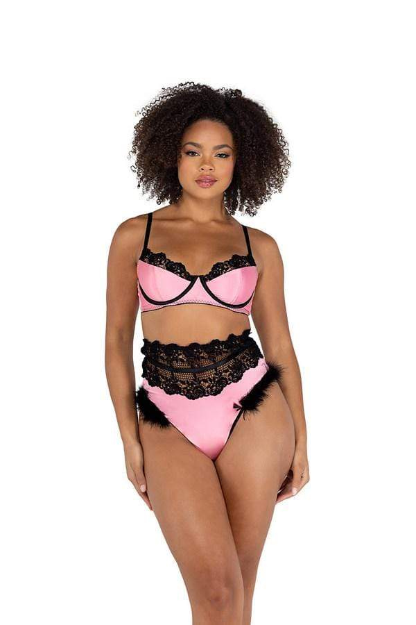 Roma Pink Satin Embroidered Underwire &amp; High Waisted Shorts Bralette Set 2022 White Fitted Rib High Waisted Bra Set Apparel &amp; Accessories &gt; Clothing &gt; One Pieces &gt; Jumpsuits &amp; Rompers
