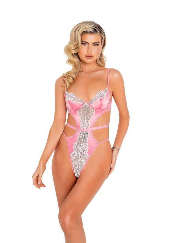 Roma Pink Satin & Lace Underwire Teddy Pink Satin & Lace Underwire Teddy | ROMA COSTUME LI440 Apparel & Accessories > Clothing > One Pieces > Jumpsuits & Rompers