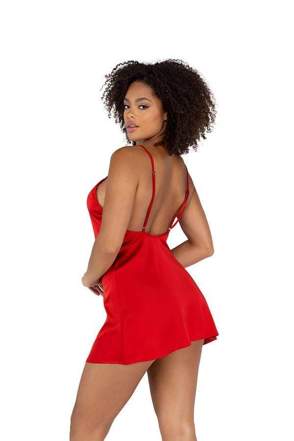 Roma Red Soft Satin Chemise Black Satin Chemise with Chain & Applique Detail | ROMA COSTUME LI443 Apparel & Accessories > Clothing > One Pieces > Jumpsuits & Rompers