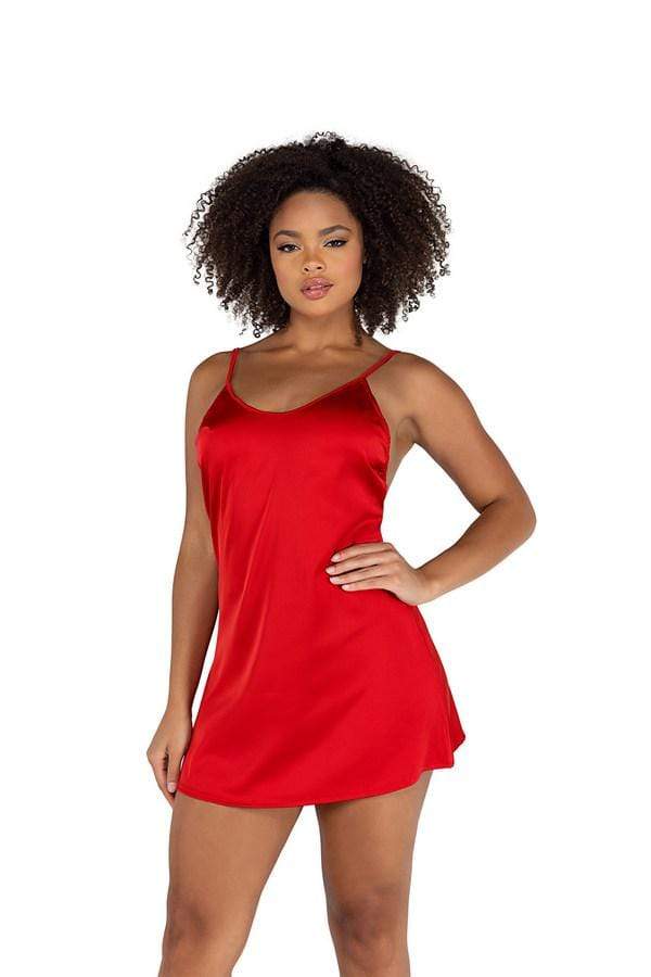 Roma Red Soft Satin Chemise Black Satin Chemise with Chain & Applique Detail | ROMA COSTUME LI443 Apparel & Accessories > Clothing > One Pieces > Jumpsuits & Rompers