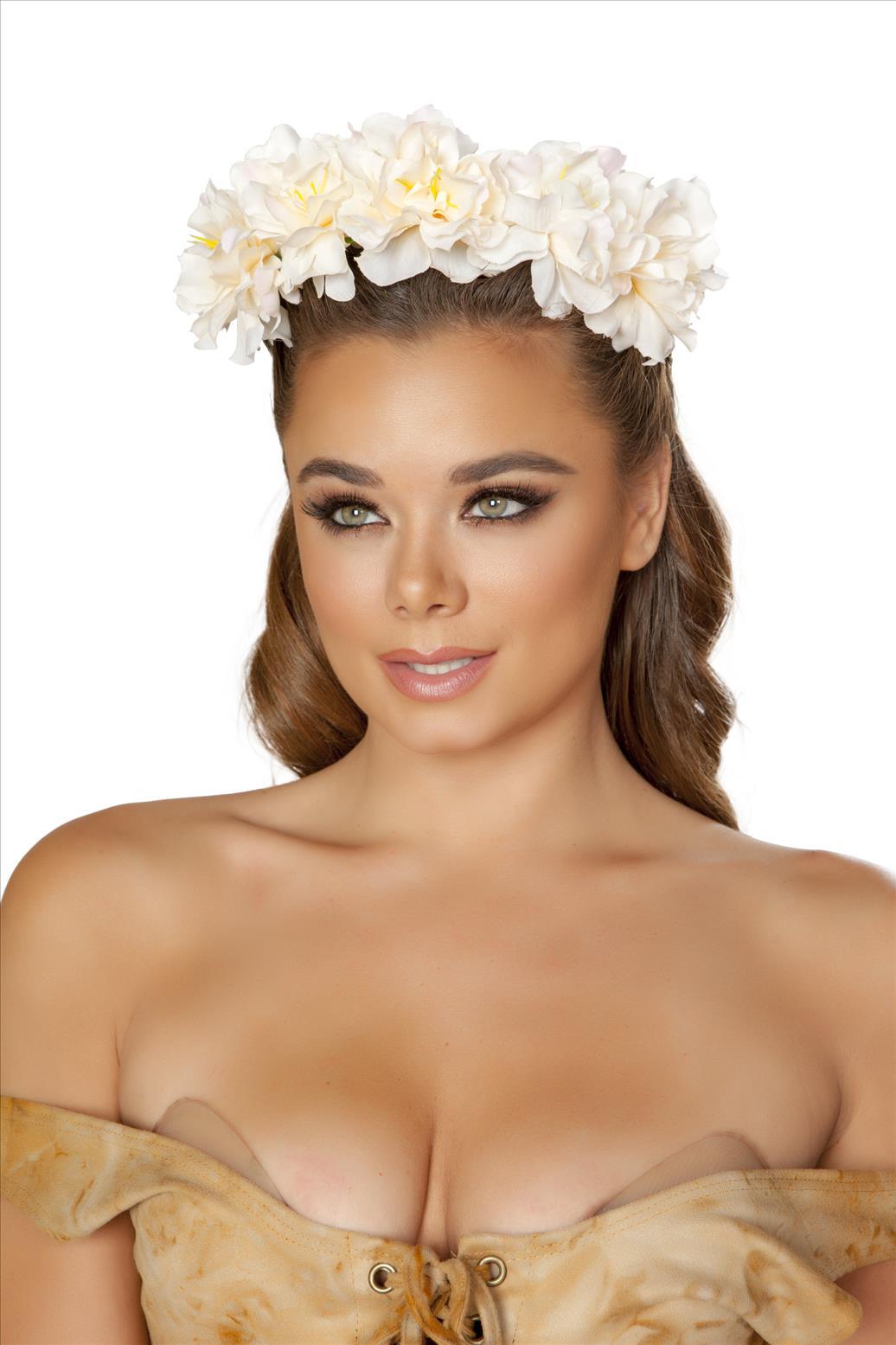 Roma S/M / Brown White Large Floral Headband SHC-3630-WHT-S Apparel &amp; Accessories &gt; Clothing &gt; One Pieces &gt; Jumpsuits &amp; Rompers