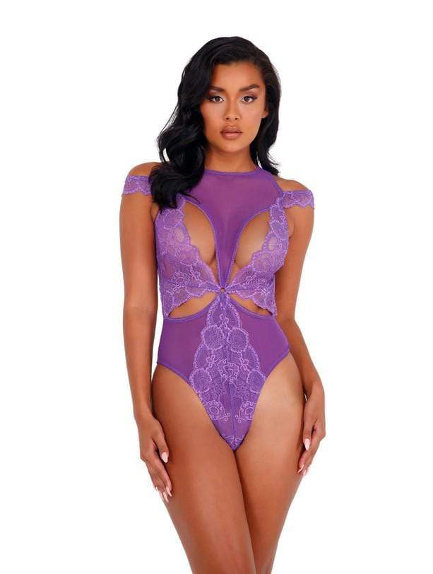 Roma Small / Lavender Black Lace &amp; Mesh Cutout Teddy (Lavender also available) SHC-LI420-Lav-S Black Lace &amp; Mesh Cutout Teddy (Lavender also) | ROMA COSTUME LI420 Apparel &amp; Accessories &gt; Clothing &gt; One Pieces &gt; Jumpsuits &amp; Rompers