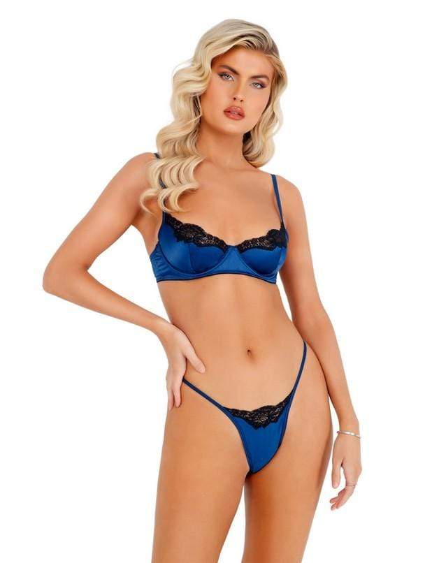 Roma Small / Navy Blue Lace &amp; Satin Underwire Bra Set SHC-LI394-NAVY-S Navy Blue Satin &amp; Lace Bralette Set | ROMA COSTUME li394 Apparel &amp; Accessories &gt; Clothing &gt; One Pieces &gt; Jumpsuits &amp; Rompers