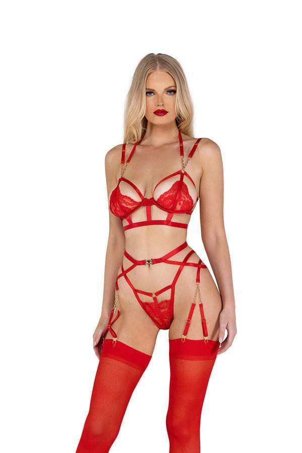 Roma Small / Red Red Chain Garter Belt Lingerie w/ Underwire Support Set LI441-Blk-S 2022 Red Chain Garter Belt Lingerie w/ Underwire Support Set Apparel &amp; Accessories &gt; Clothing &gt; One Pieces &gt; Jumpsuits &amp; Rompers